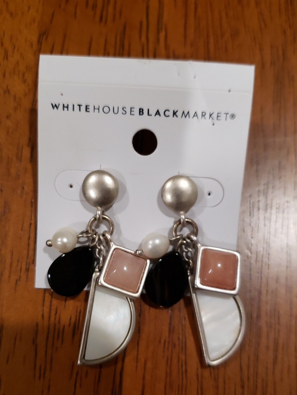 NEW White House Black Market Silver, Black, White and Pink Charm Drop Earrings